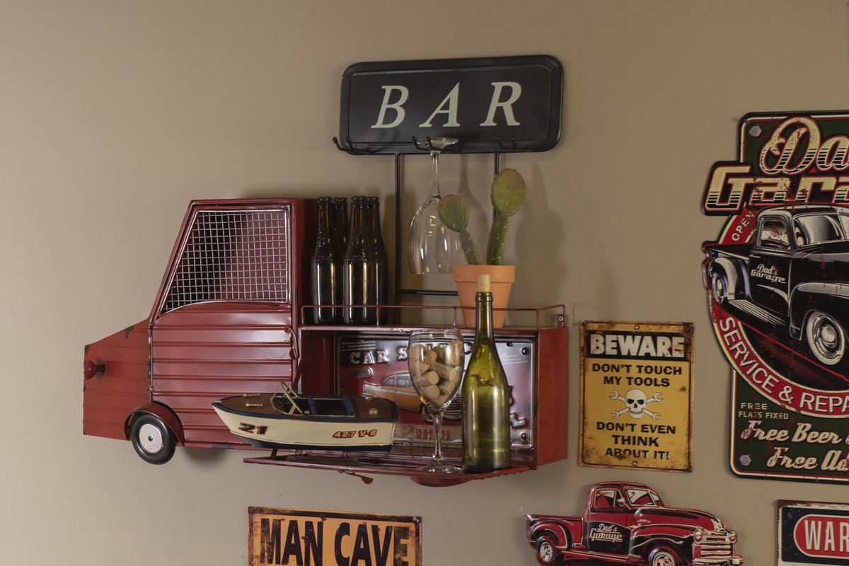 Clayre & Eef Wandkast 97x16x77 Cm Ijzer Bar Opbergkast Hangkast Opbergkast Hangkast - Rood