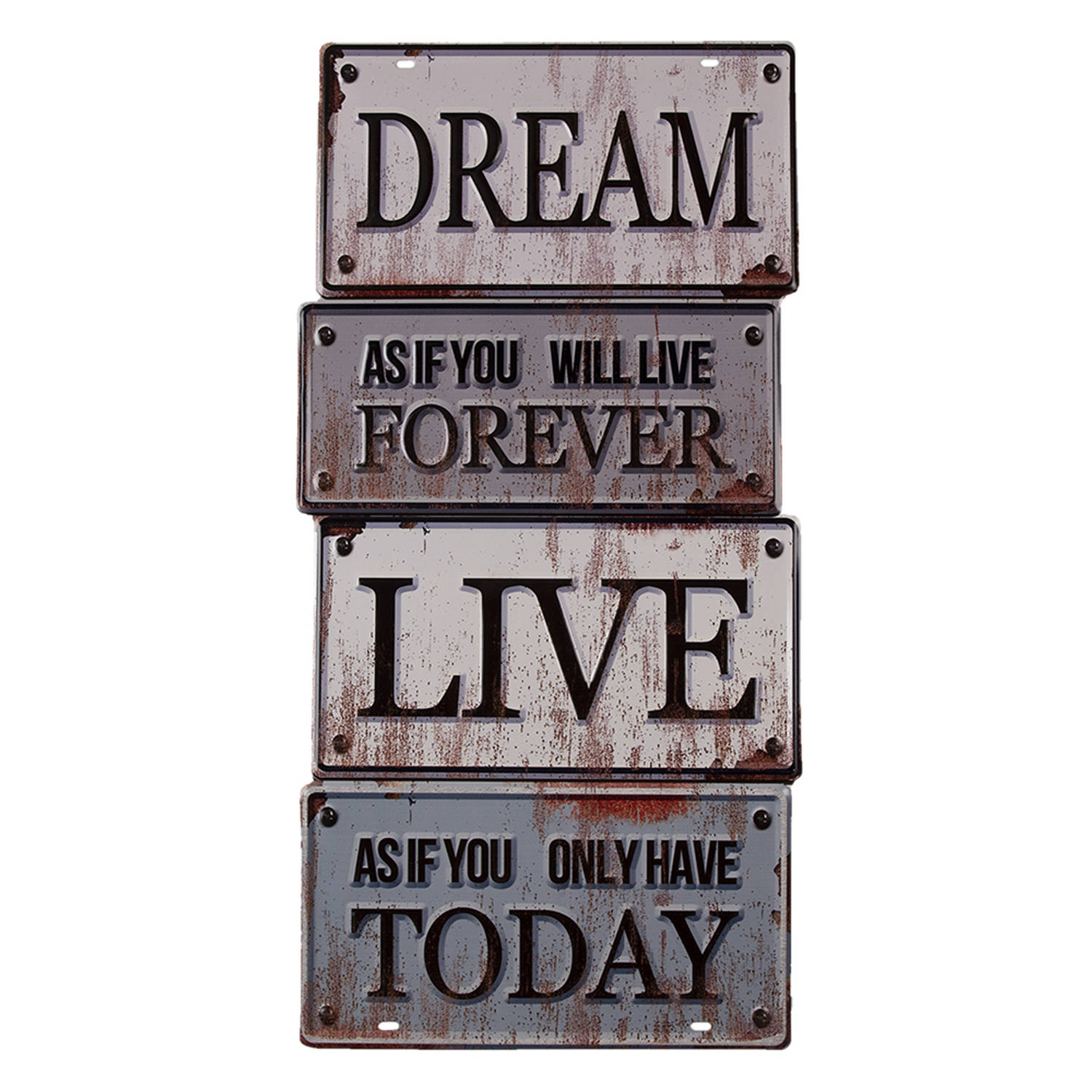 Clayre & Eef Tekstbord 30x60 Cm Wit Ijzer Dream Wandbord Spreuk Wandplaat Wit Wandbord Spreuk - Grijs