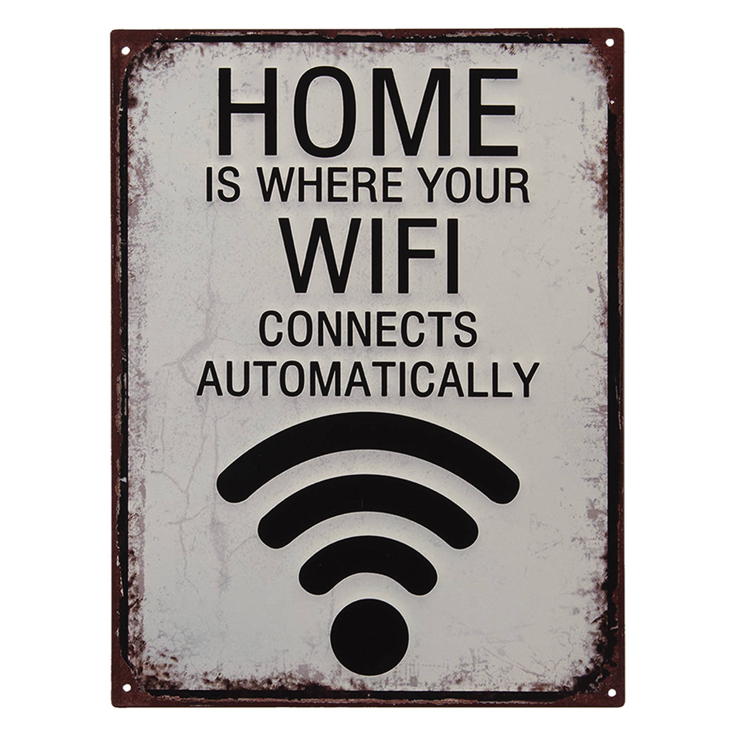 Clayre & Eef Tekstbord 25x33 Cm Wit Ijzer Wifi Wandbord Spreuk Wandplaat Wit Wandbord Spreuk