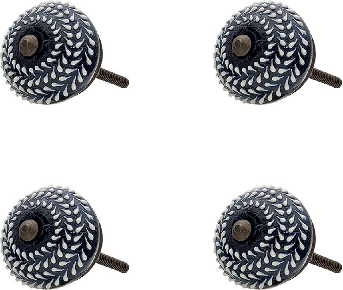 Clayre & Eef Deurknop Set Van 4 Ø 4*3 Cm Keramiek Rond Abstract Meubelknop Meubelknop - Blauw