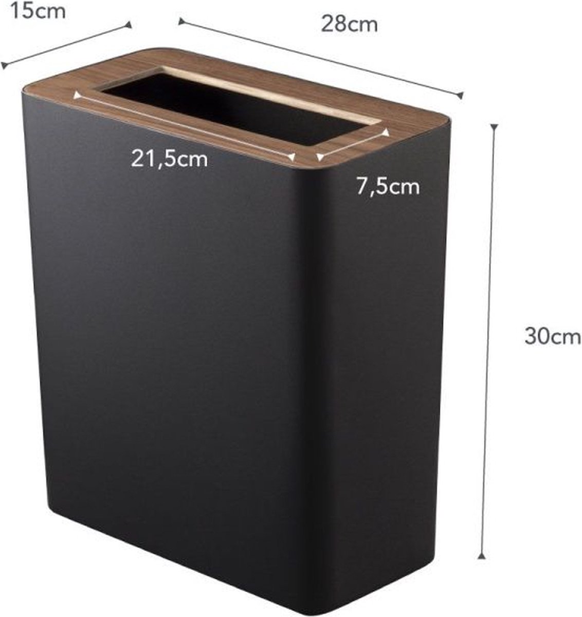 Yamazaki Trash Can Square - Rin - Brown - Zwart
