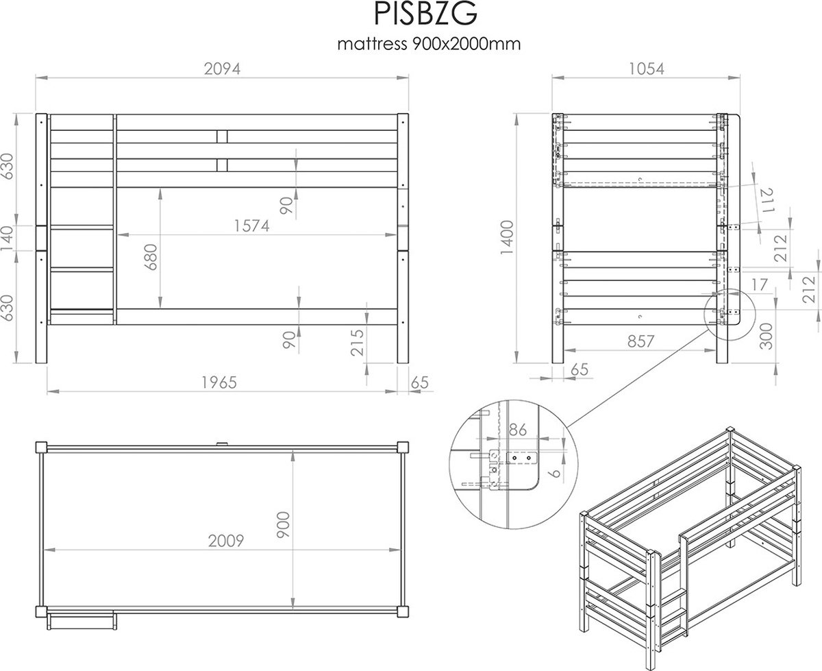 Vipack Pino Stapelbed 90 x 200 cm
