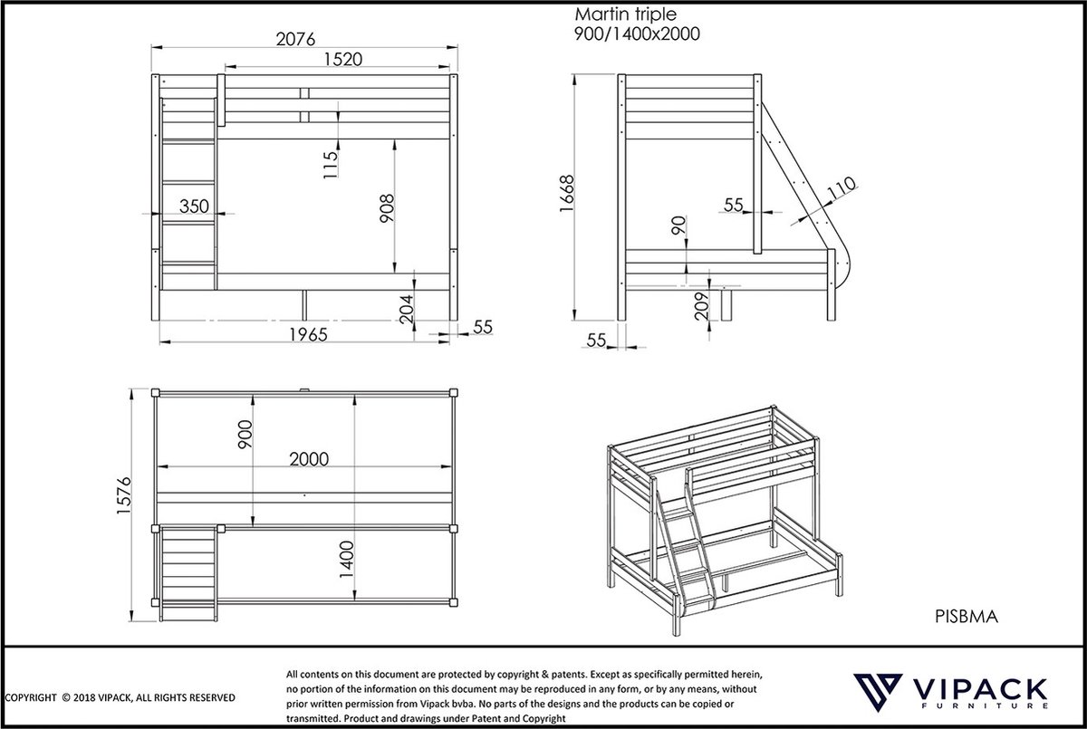 Vipack Pino Martin Familiebed 90 x 200 cm en 140 x 200 cm