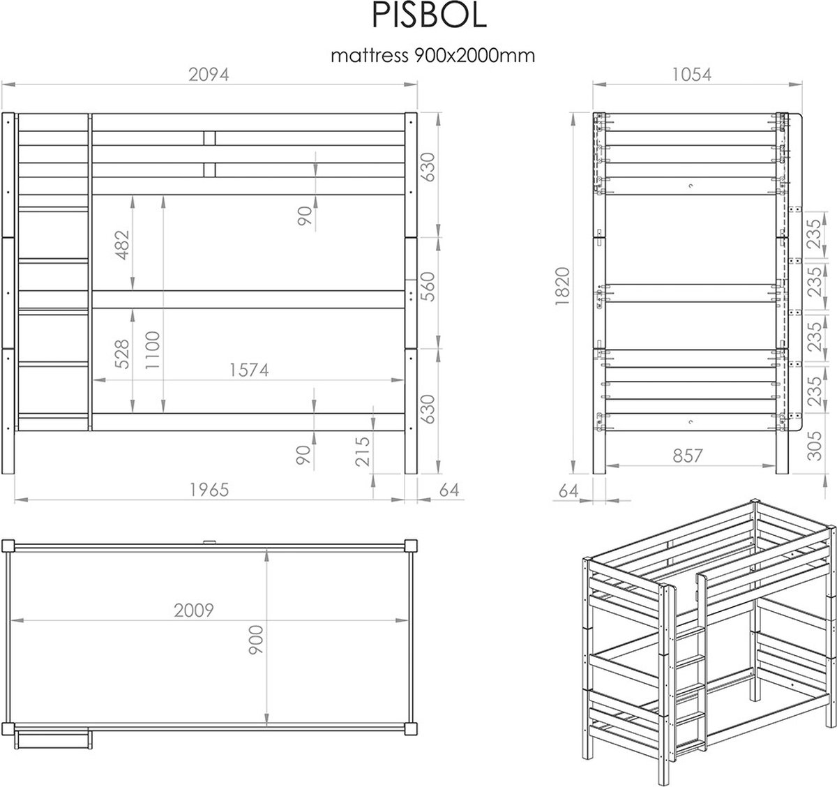 Vipack Pino Stapelbed 90 x 200 cm - Beige