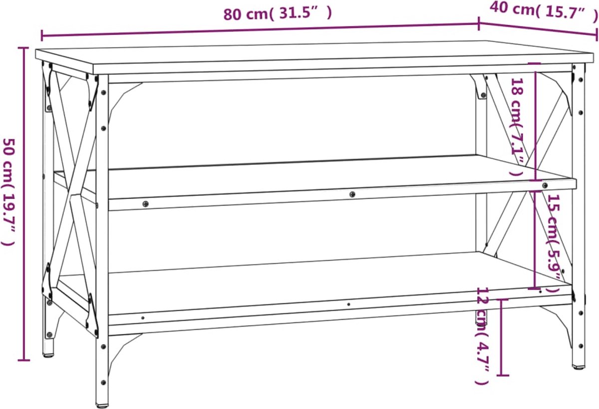 Vidaxl Tv-meubel 80x40x50 Cm Bewerkt Hout Gerookt Eikenkleurig - Bruin