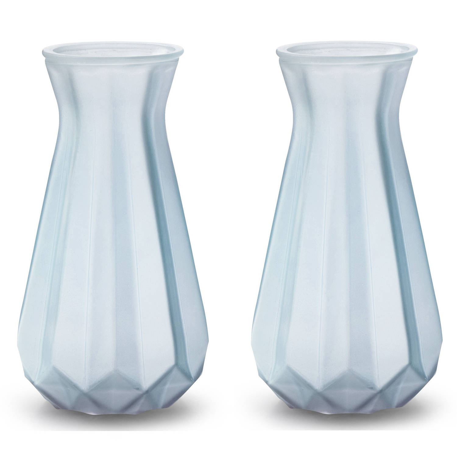 2x Stuks Bloemenvazen - Licht/transparant Glas - H18 X D11.5 Cm - Vazen - Blauw