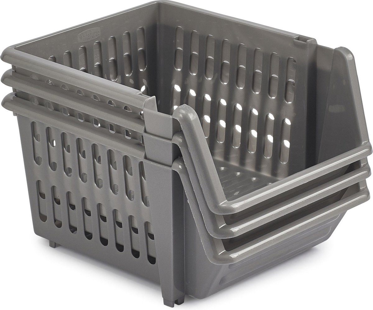 Manden/organisers - 6x Stuks - Stapelbaar 23 X 21 X 13 Cm - Opbergmanden - Grijs