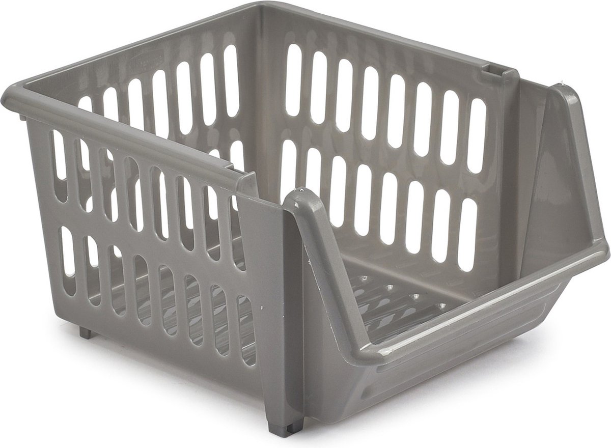 Manden/organisers - 6x Stuks - Stapelbaar 23 X 21 X 13 Cm - Opbergmanden - Grijs