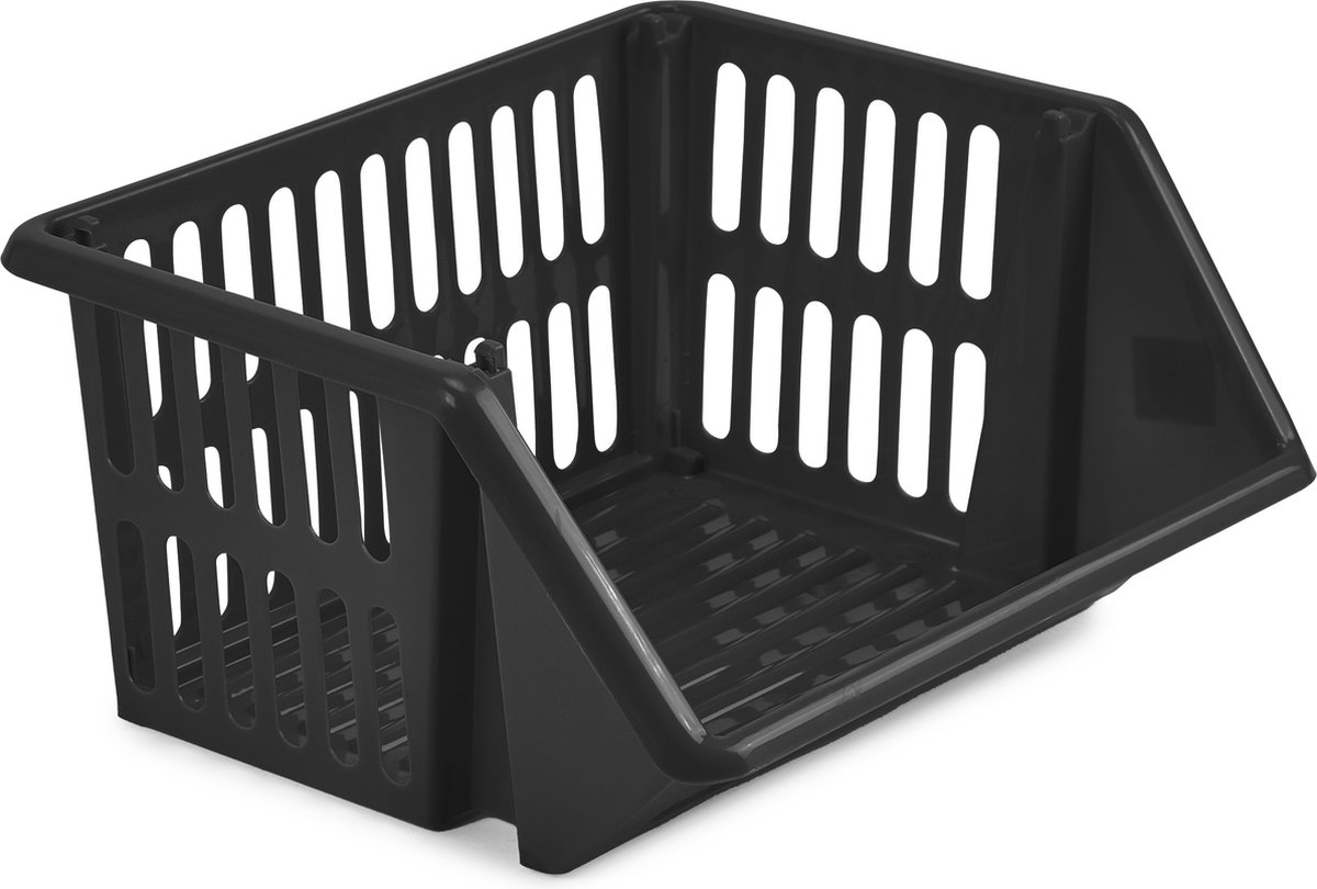 Mand/organizer - 2x - Stapelbaar 35 X 29 X 27 Cm - Opbergmanden - Zwart
