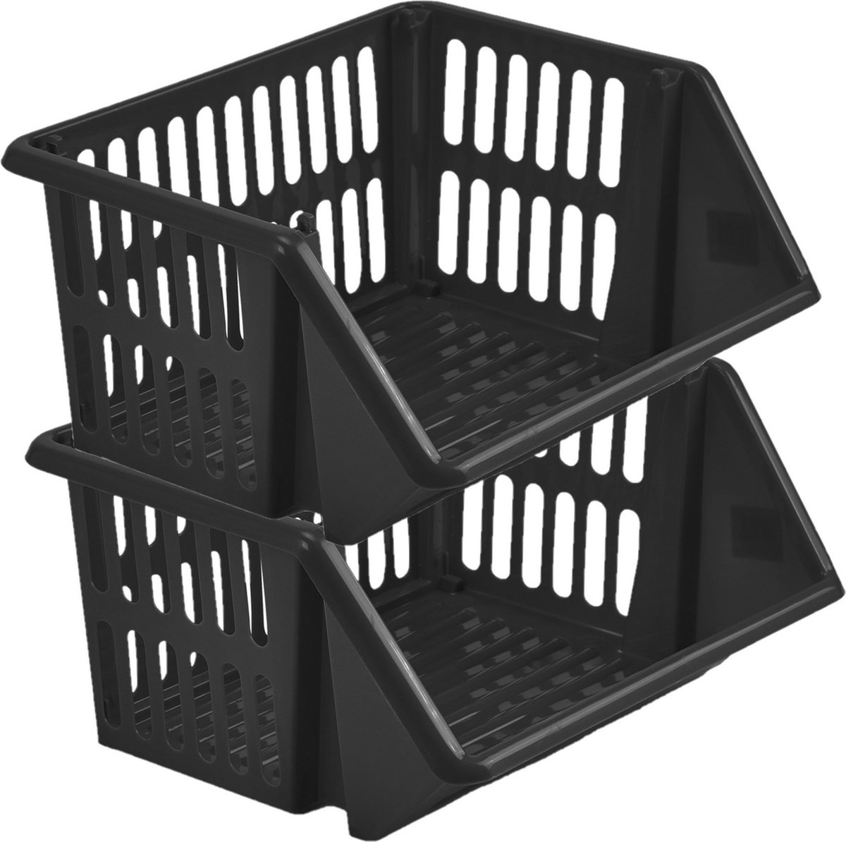 Mand/organizer - 2x - Stapelbaar 35 X 29 X 27 Cm - Opbergmanden - Zwart