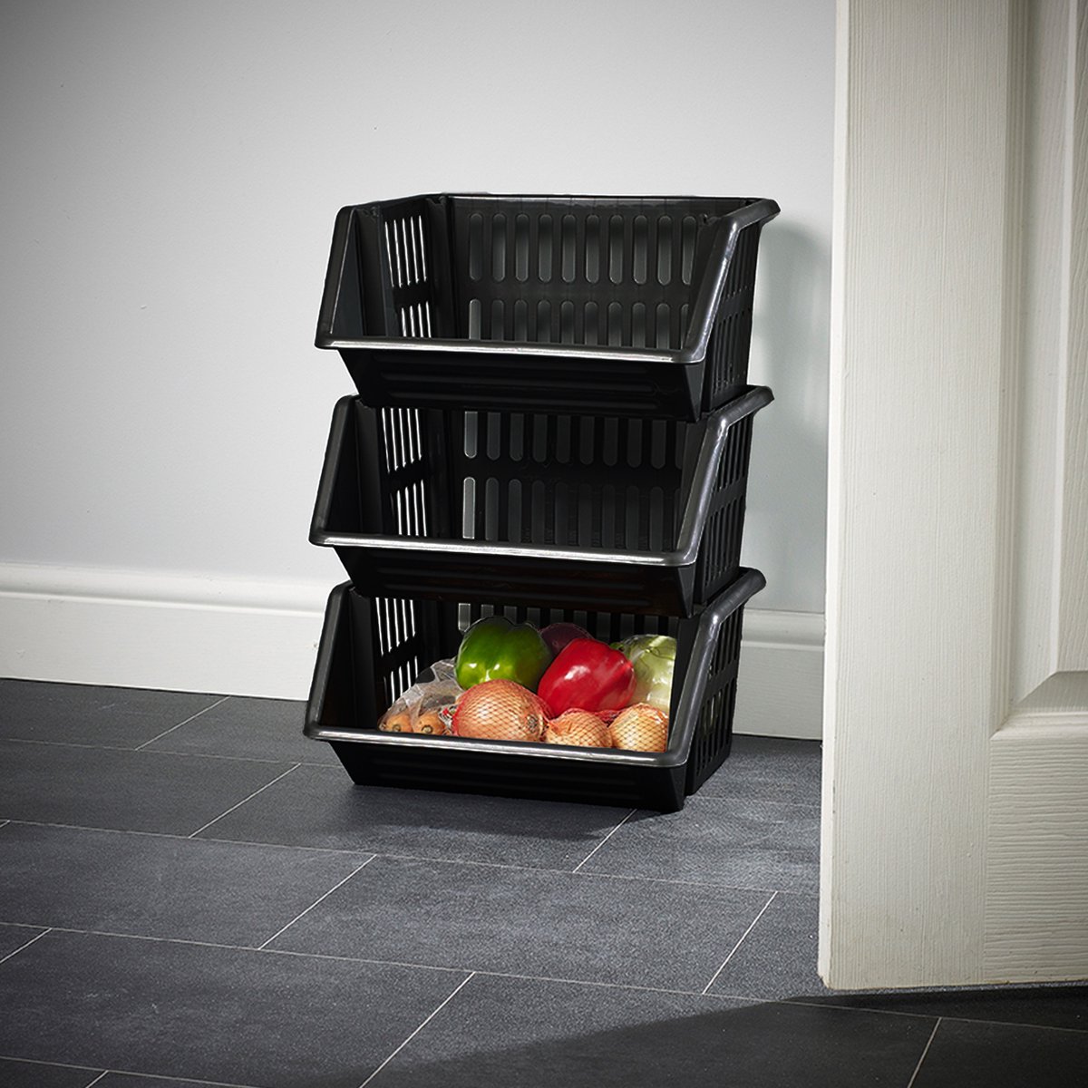 Mand/organizer - 2x - Stapelbaar 35 X 29 X 27 Cm - Opbergmanden - Zwart