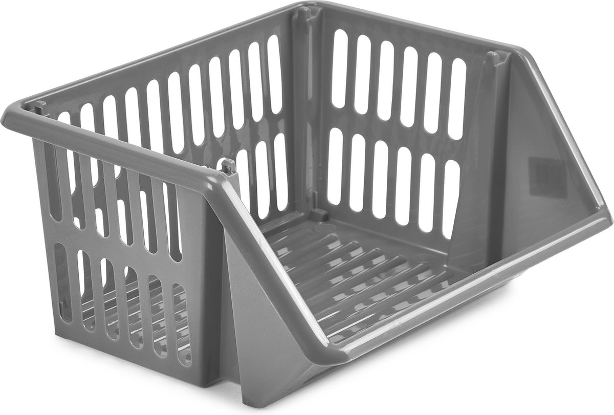 Mand/organizer - 4x - Stapelbaar 35 X 29 X 27 Cm - Opbergmanden - Grijs