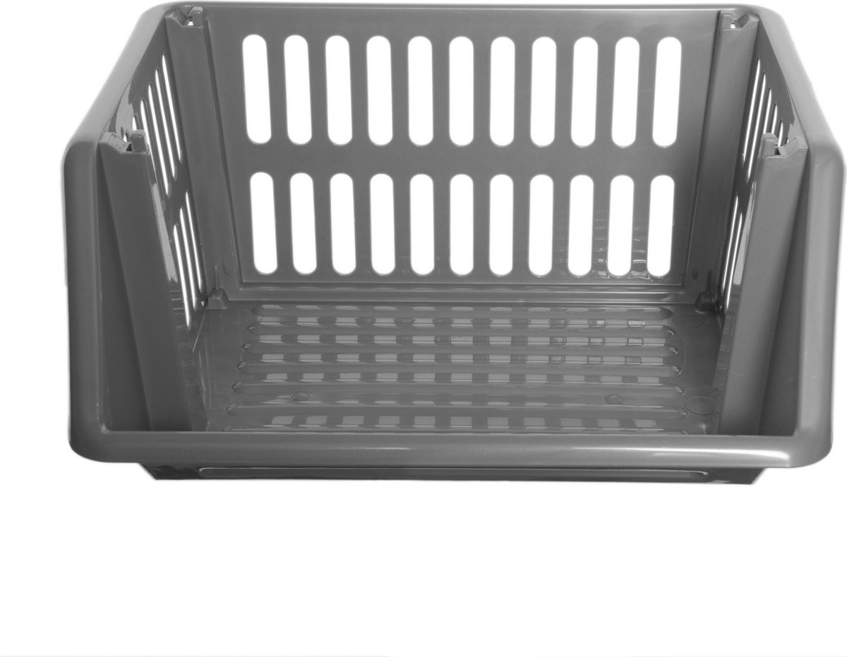 Mand/organizer - 4x - Stapelbaar 35 X 29 X 27 Cm - Opbergmanden - Grijs