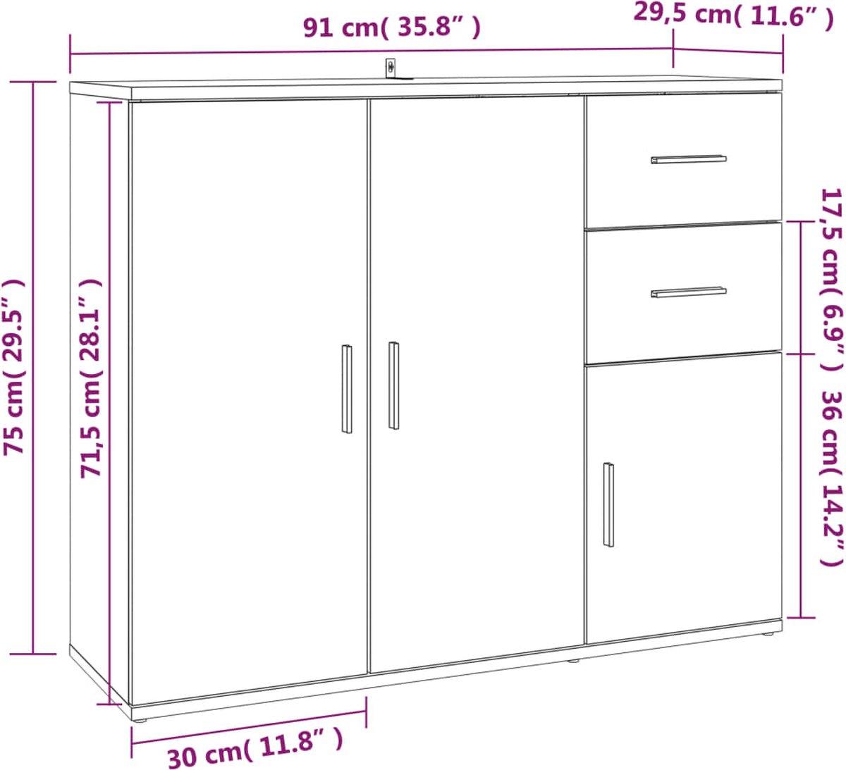 Vidaxl Dressoir 91x29,5x75 Cm Bewerkt Hout Hoogglans Wit