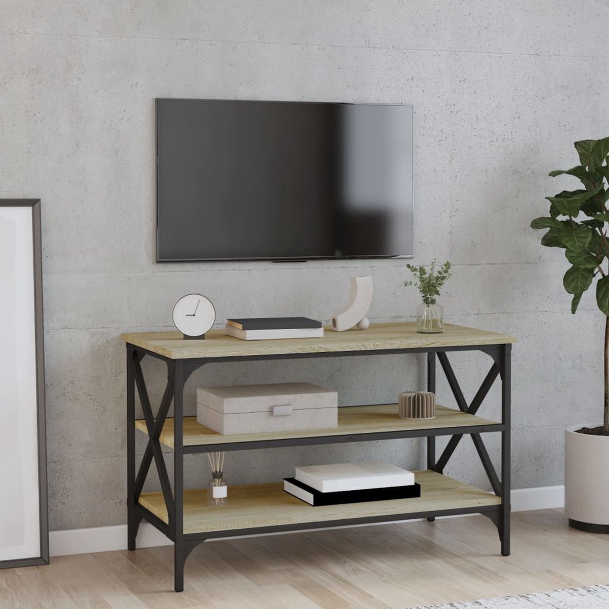 Vidaxl Tv-meubel 80x40x50 Cm Bewerkt Hout Sonoma Eikenkleurig - Bruin