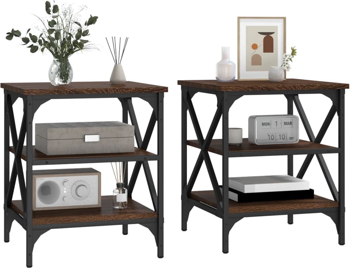 Vidaxl Bijzettafels 2 St 40x42x50 Cm Bewerkt Houteikenkleurig - Bruin