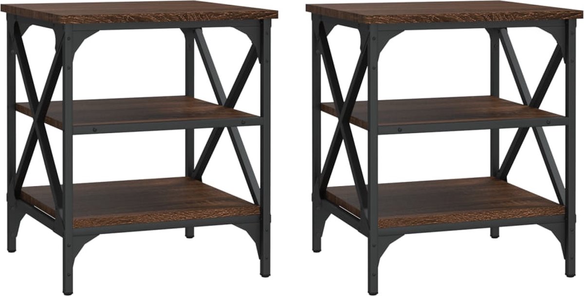 Vidaxl Bijzettafels 2 St 40x42x50 Cm Bewerkt Houteikenkleurig - Bruin