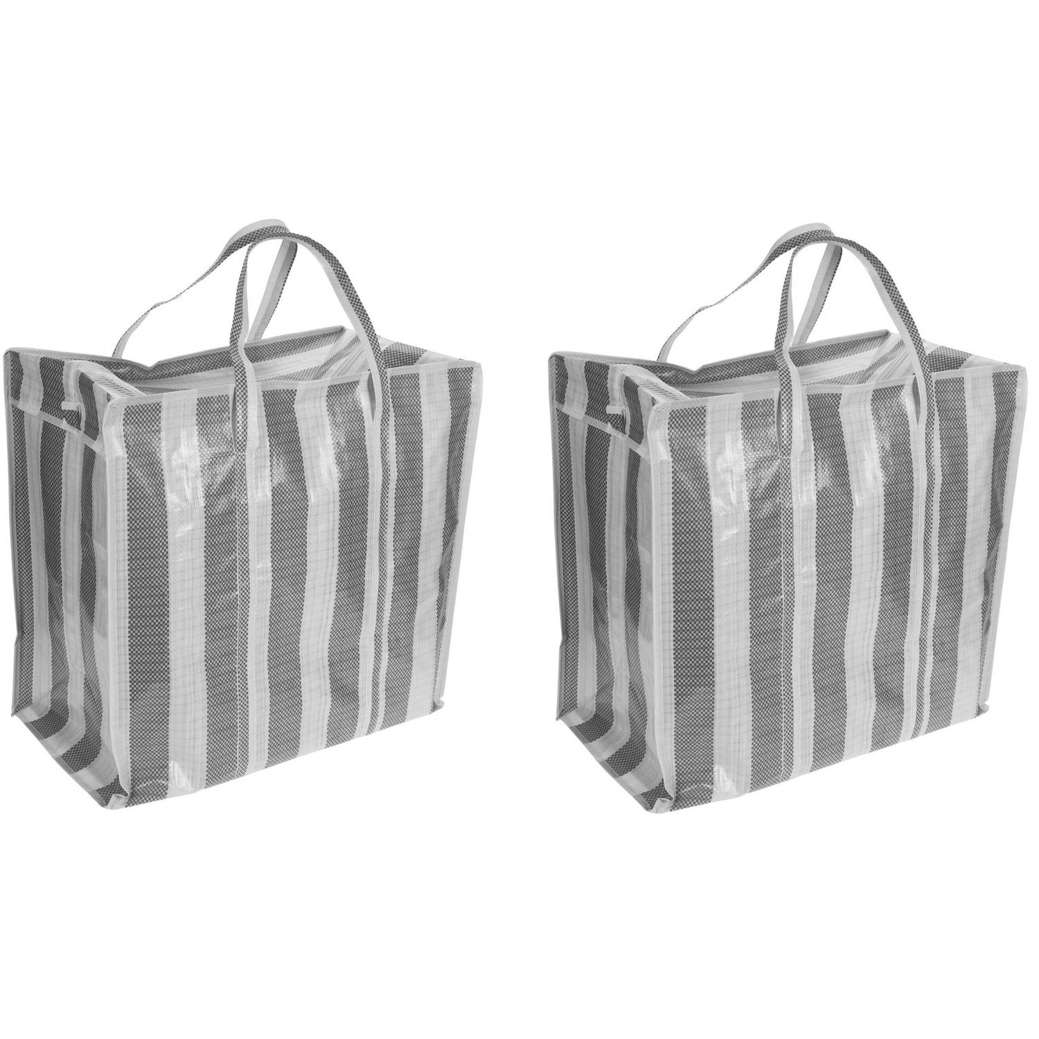 Bell 2x Stuks Dekens En Kussens Opbergtas Wit/grijs 55 X 55 X 30 Cm - Shoppers - Blauw