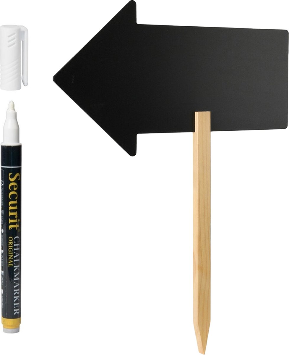 Wegwijzer Bord/pijl Op Stok Incl. Witte Krijtstift - H54 Cm - Krijtborden - Zwart