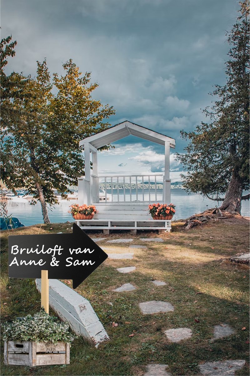 Bruiloft/ Feest Wegwijzer Bord/pijl Incl. Witte Krijtstift - H54 Cm - Krijtborden - Zwart