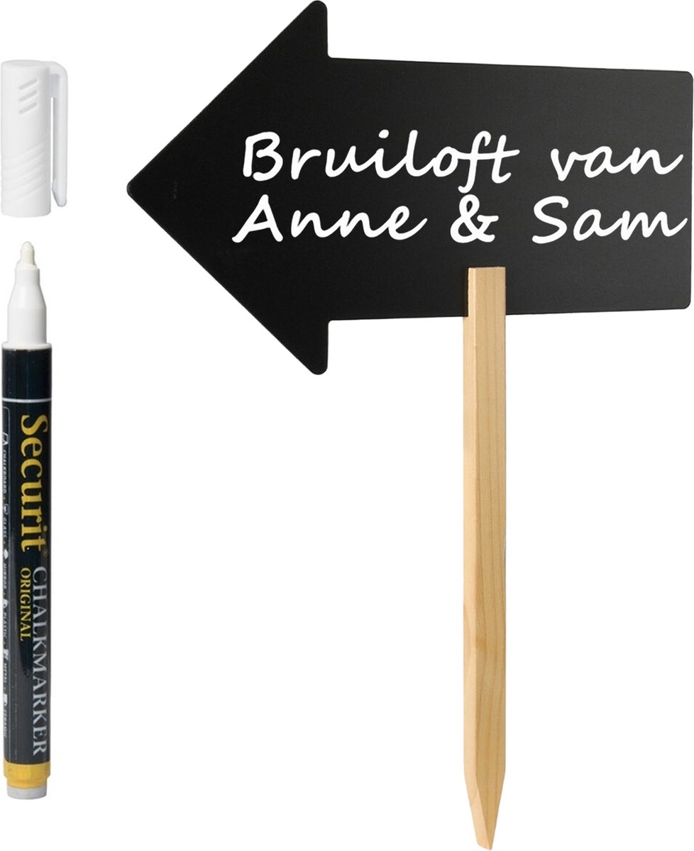 Bruiloft/ Feest Wegwijzer Bord/pijl Incl. Witte Krijtstift - H54 Cm - Krijtborden - Zwart