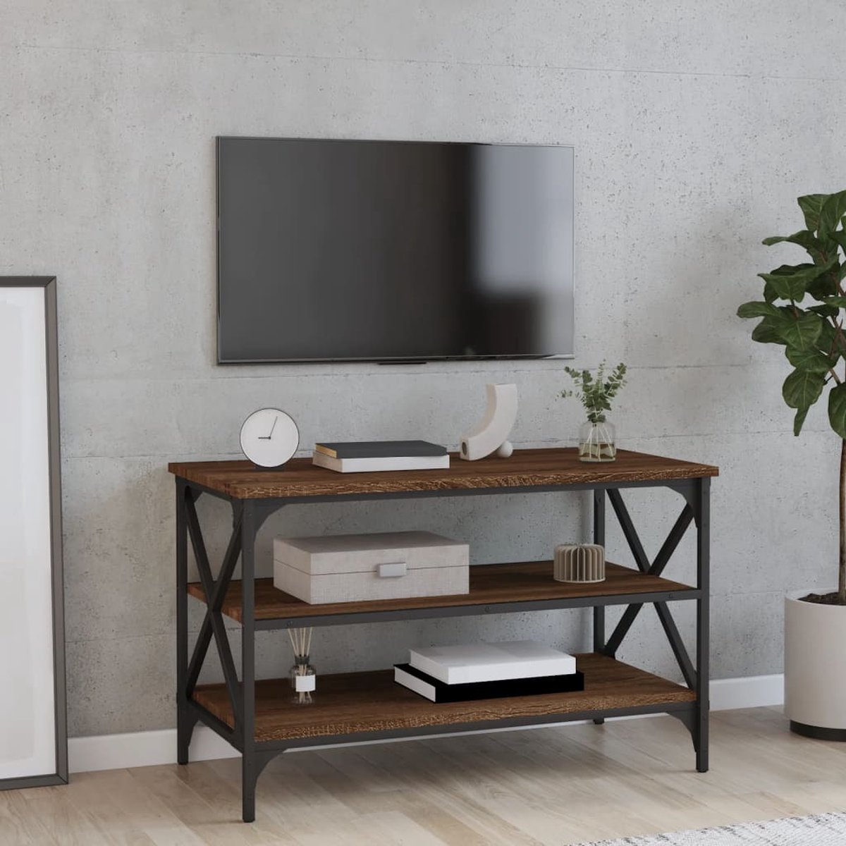 Vidaxl Tv-meubel 80x40x50 Cm Bewerkt Houteikenkleurig - Bruin