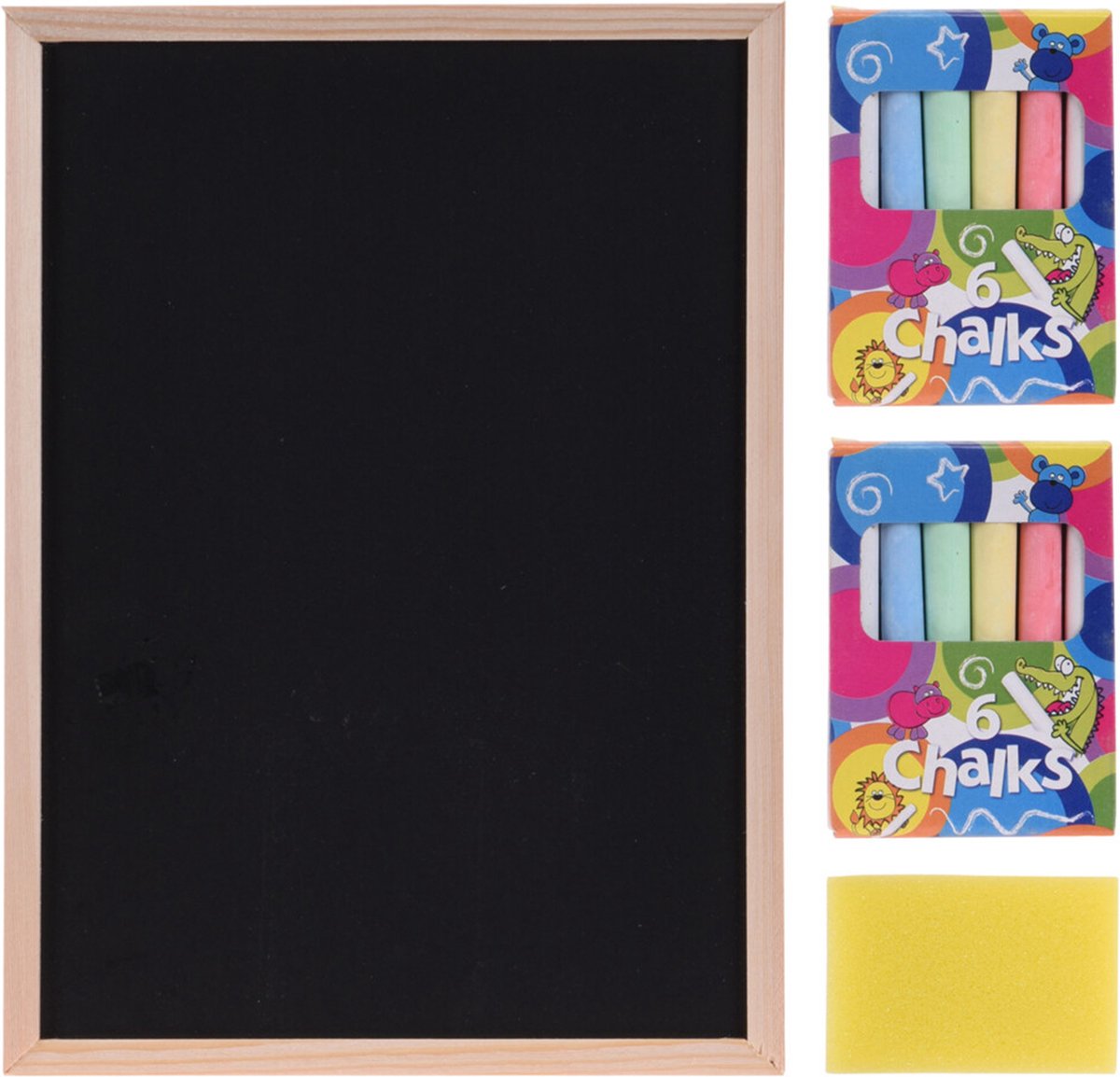 Krijtbord/schoolbord Incl. Gekleurde Krijtjes En Spons - 29 X 21 Cm - Krijtborden - Zwart