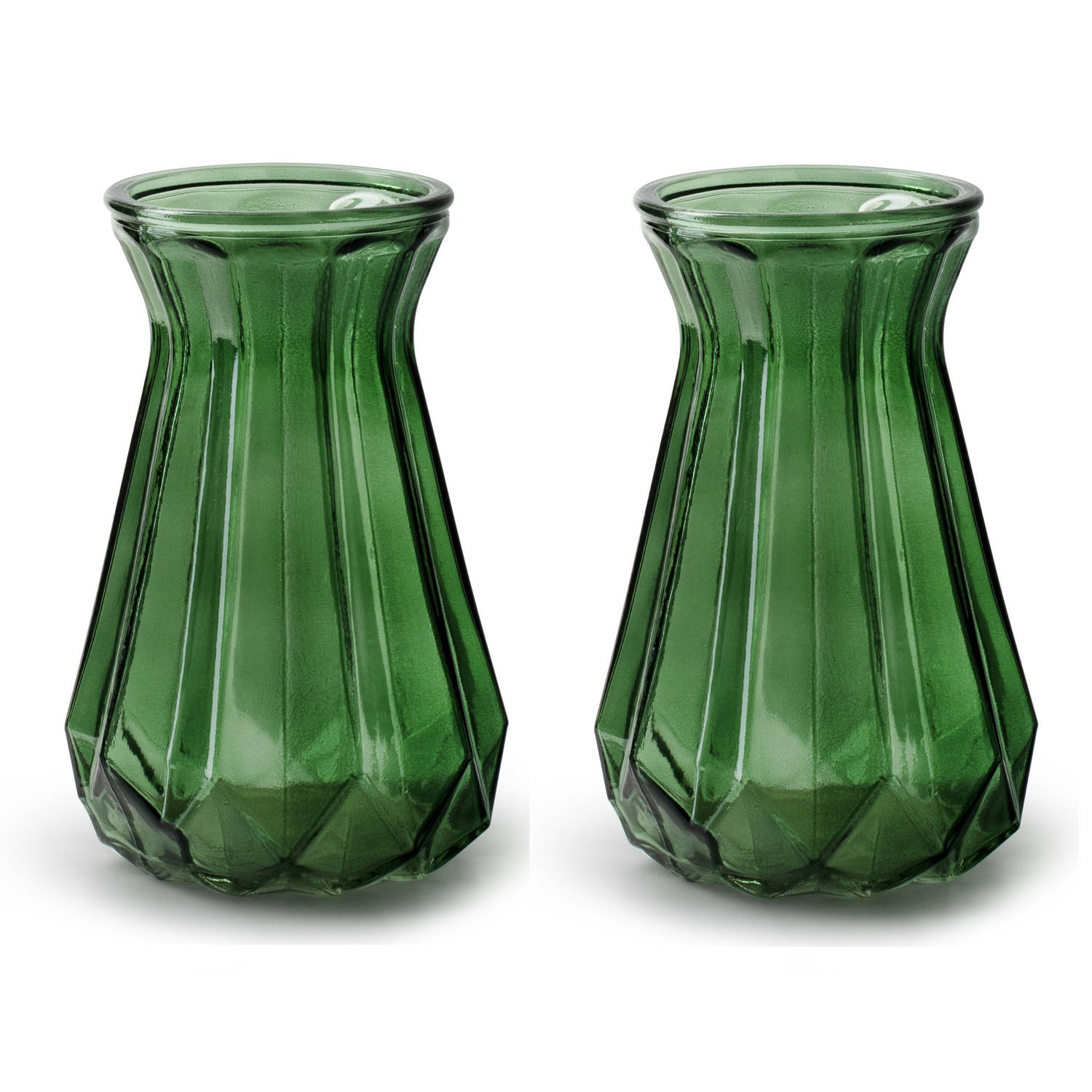 2x Stuks Bloemenvazen/transparant Glas - H18 X D11.5 Cm - Vazen - Groen