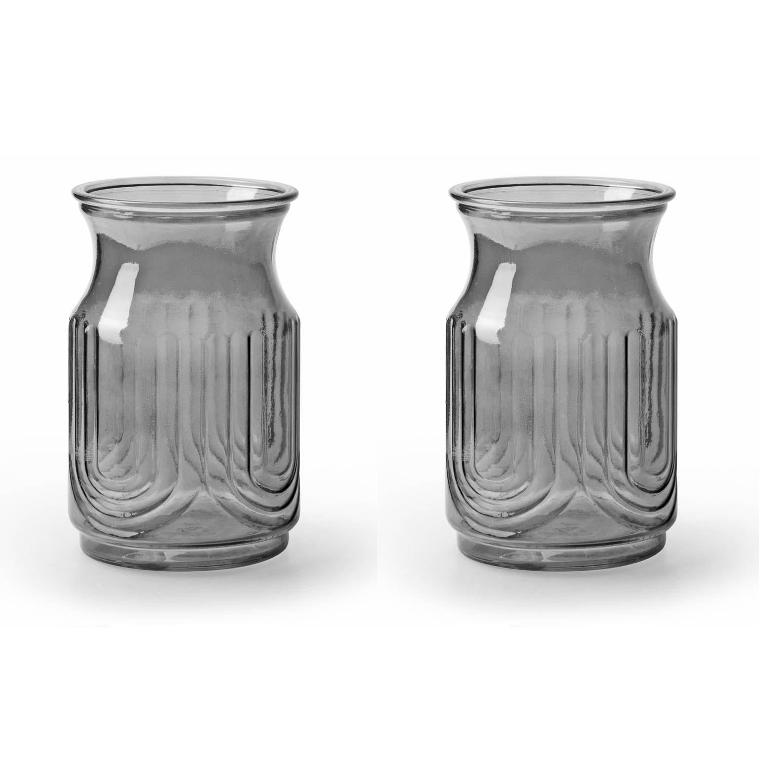 2x Stuks Bloemenvazen - Smoke/transparant Glas - H20 X D12.5 Cm - Vazen - Grijs