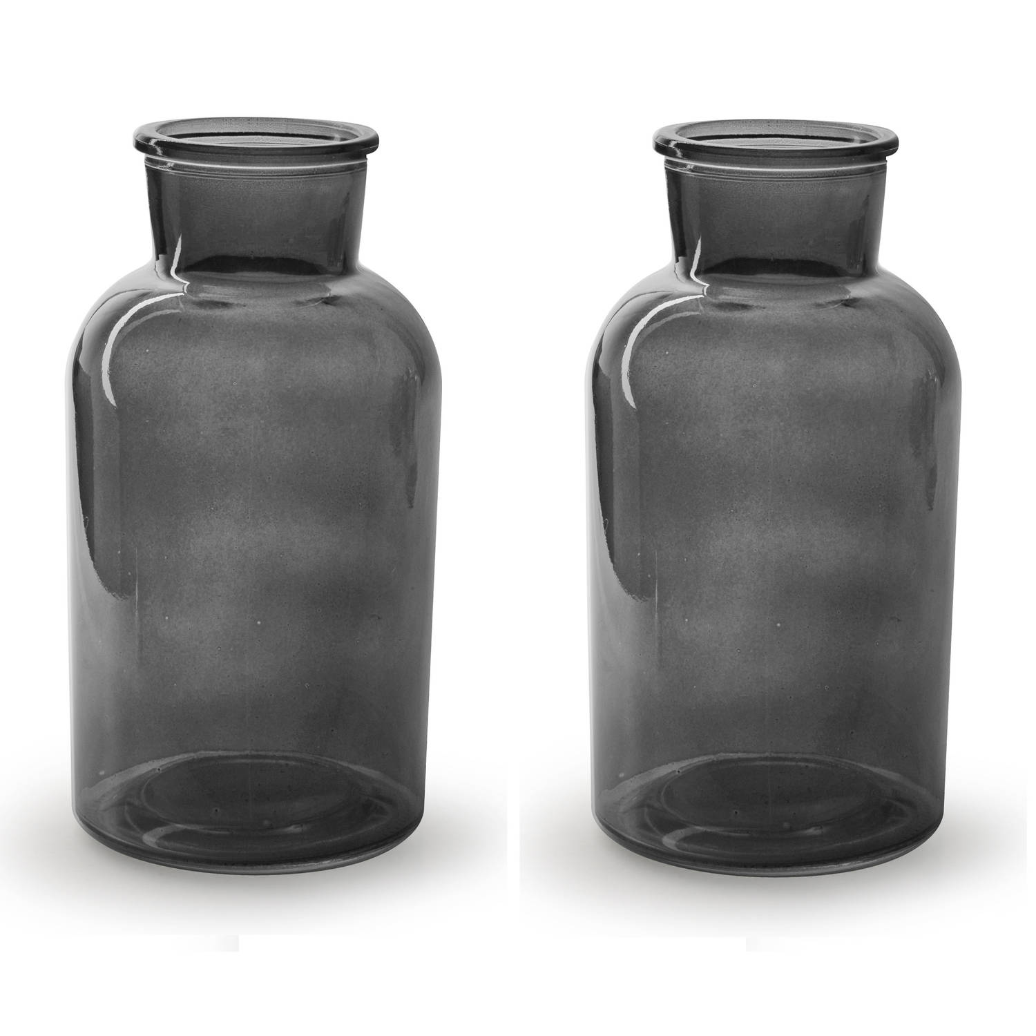 2x Stuks Bloemenvazen - Smoke/transparant Glas - H20 X D10 Cm - Vazen - Grijs