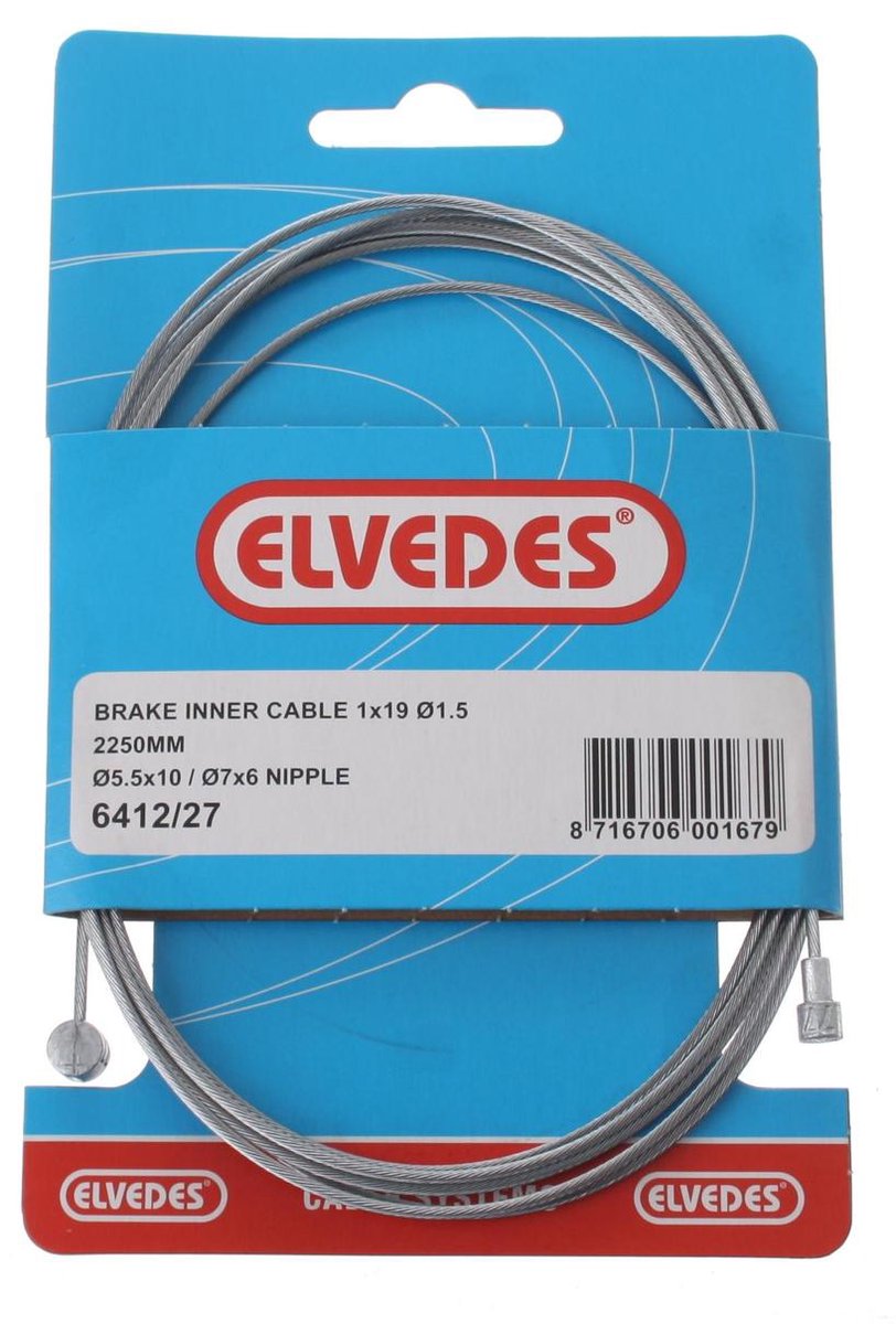 Elvedes Binnenremkabel achter 6412/27 ton/peernippel 2250 mm - Silver