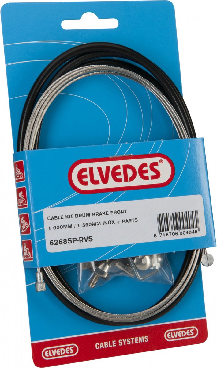 Elvedes remkabel set voor trommelrem 1350/1000 mm zwart/zilver - Silver