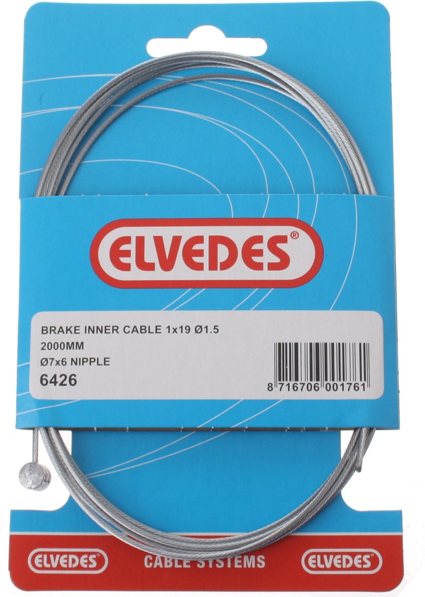Elvedes Binnenremkabel achter 6426 tonnippel 2000 mm zilver - Silver