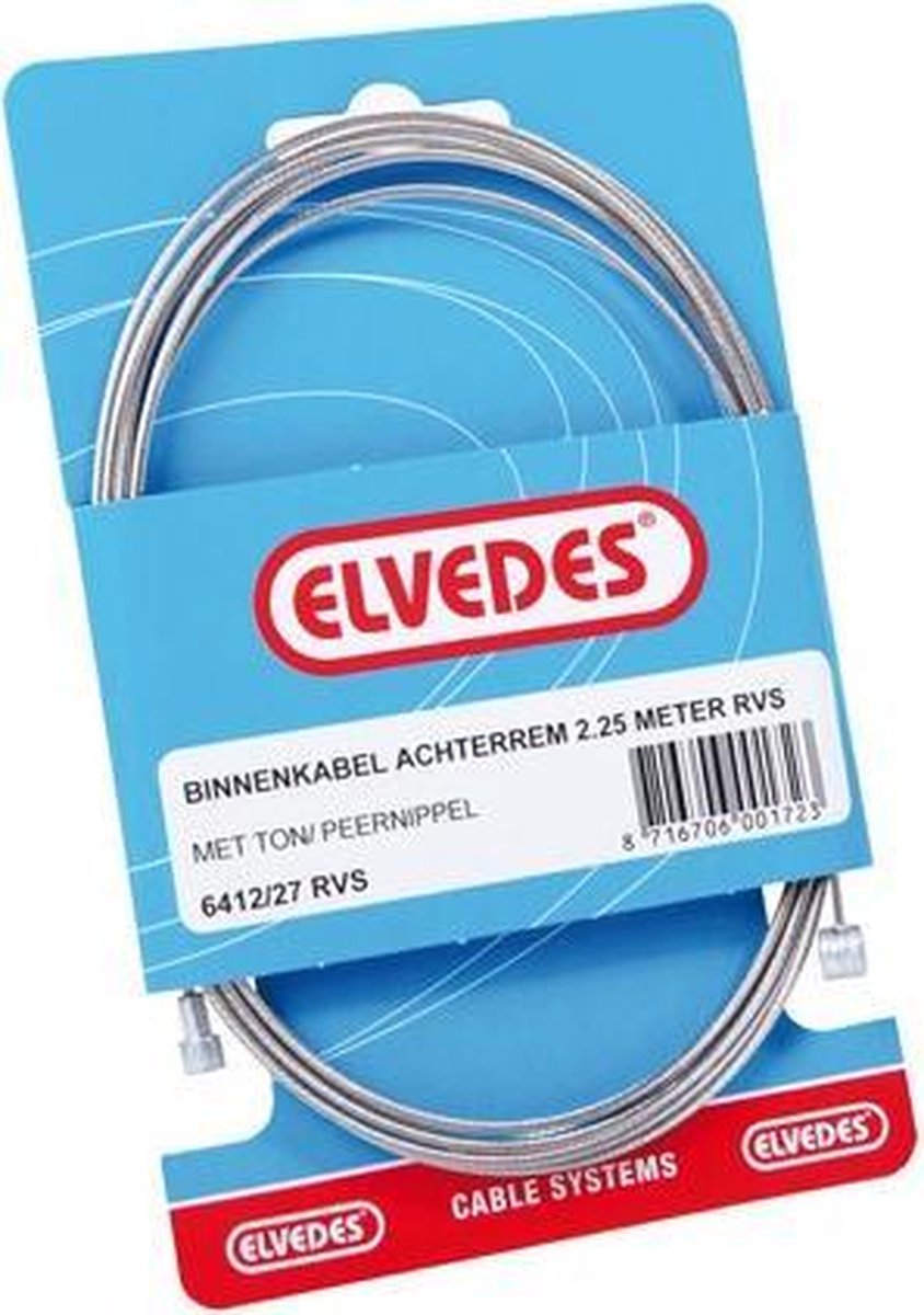 Elvedes Binnenremkabel achter 6412/27 ton/peernippel 2350 mm - Silver