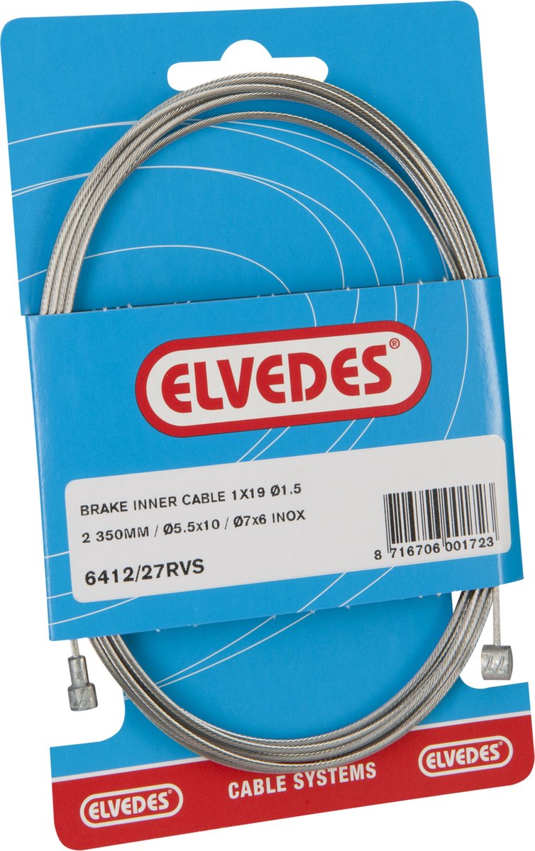 Elvedes Binnenremkabel achter 6412/27 ton/peernippel 2350 mm - Silver