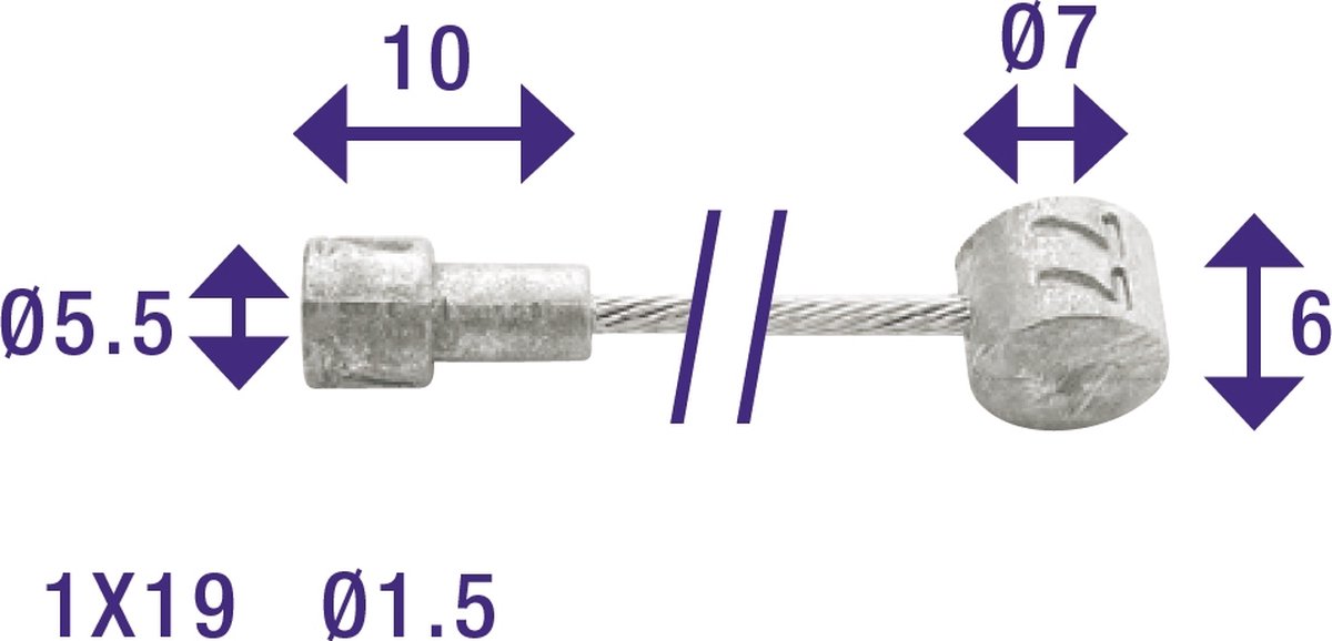 Elvedes Binnenremkabel achter 6412/27 ton/peernippel 2350 mm - Silver