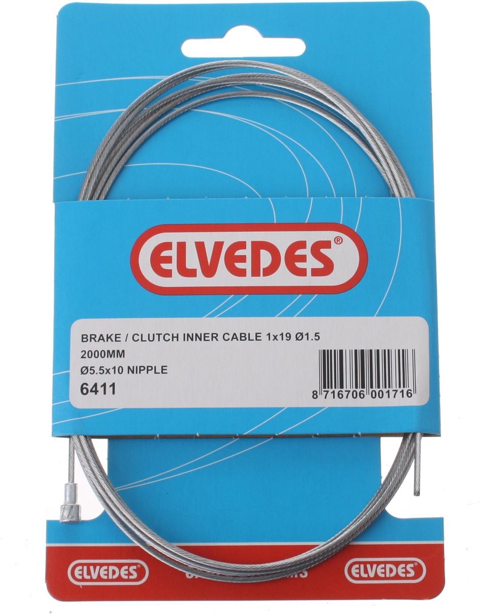 Elvedes Binnenremkabel achter 6411 peernippel 2000 mm zilver - Silver