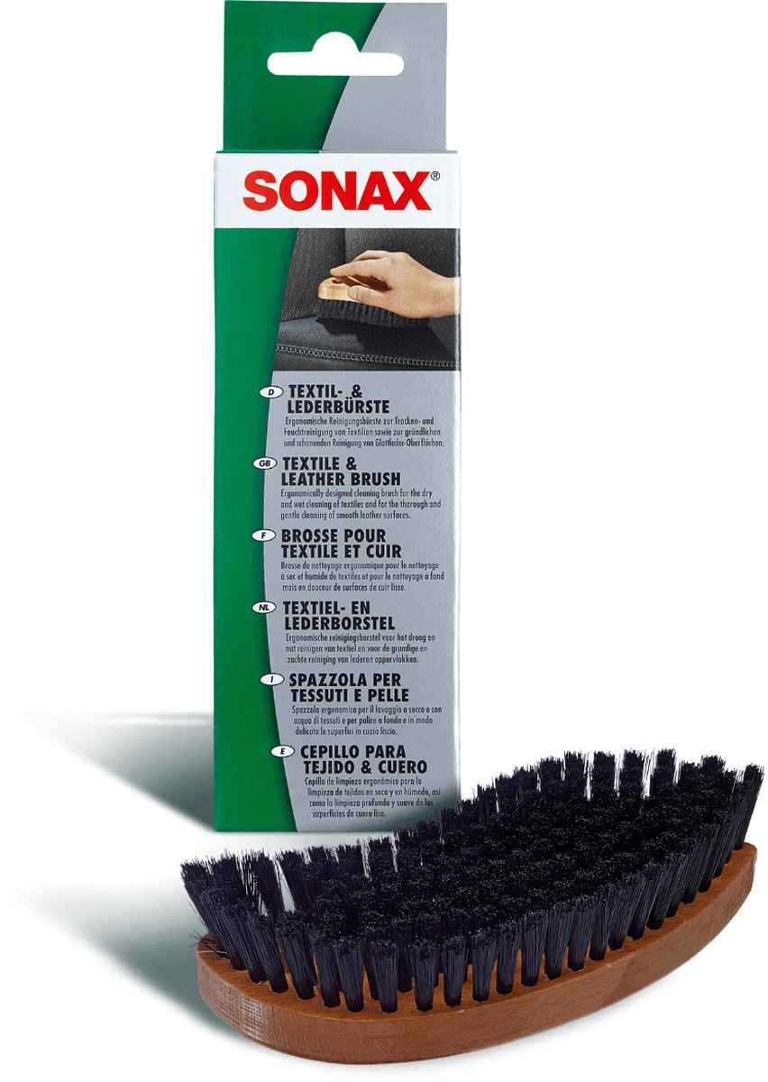Sonax reinigingsborstel textiel en leder 19,5 x 6 cm/zwart - Bruin