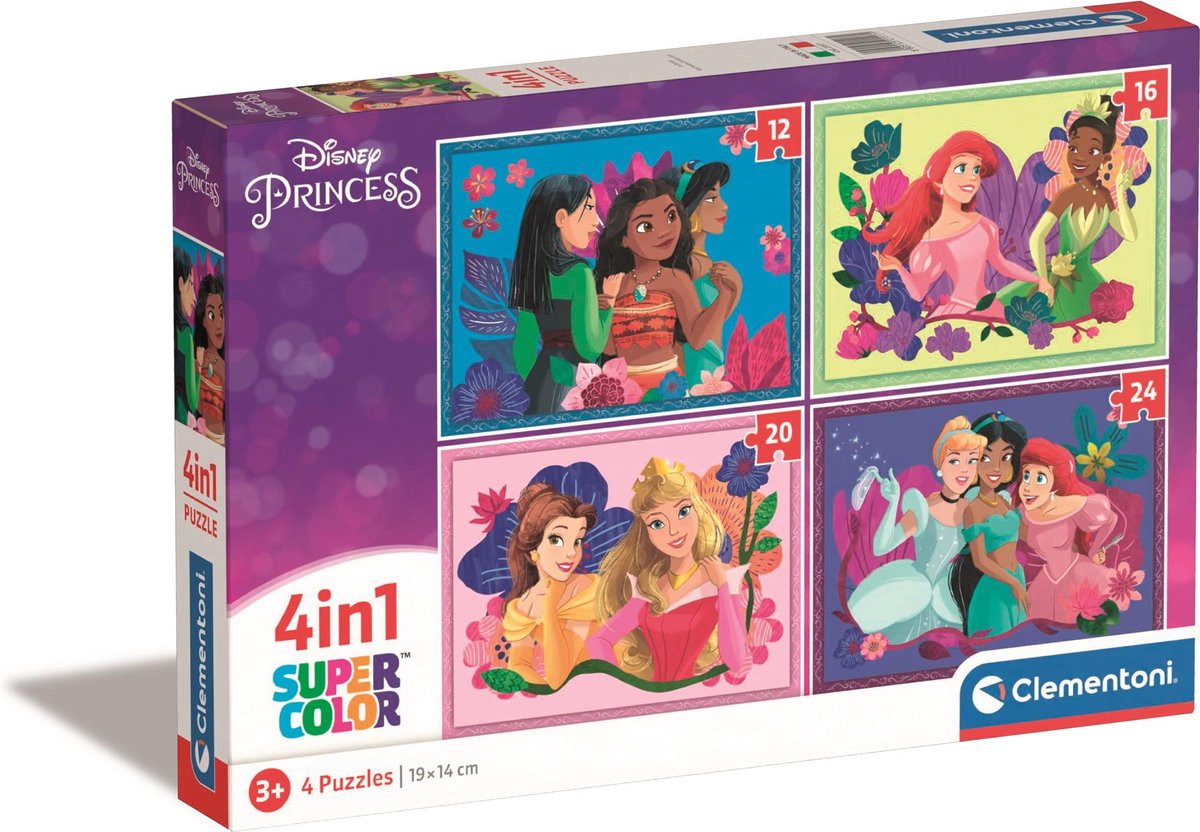 Clementoni disney princess 4 in 1 puzzel 12, 16, 20, 24 stukjes