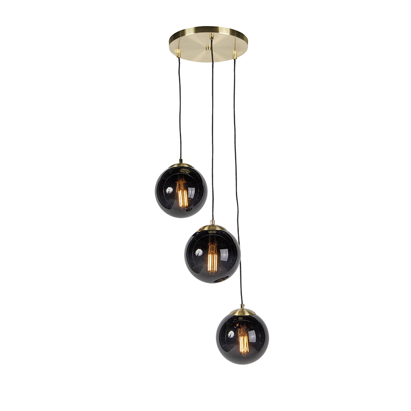 QAZQA Hanglamp boven nachtkastje naast het bed, slaapkamer, trendy art deco lamp, glas - Zwart