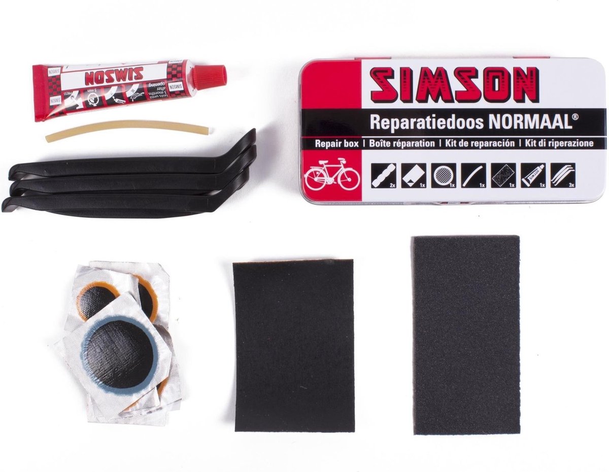 Simson reparatiedoos Normaal 8 x 6 cm aluminium 10-delig - Rood