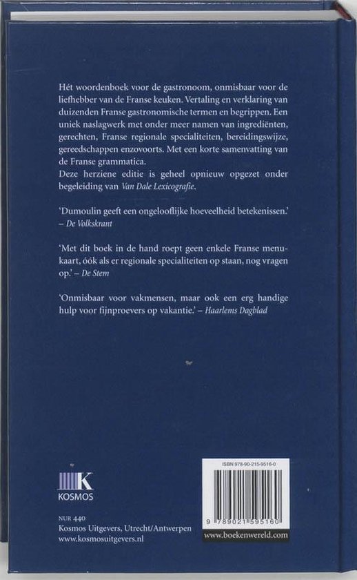 Kosmos Uitgevers Gastronomisch woordenboek Frans-Nederlands Nederlands-Frans