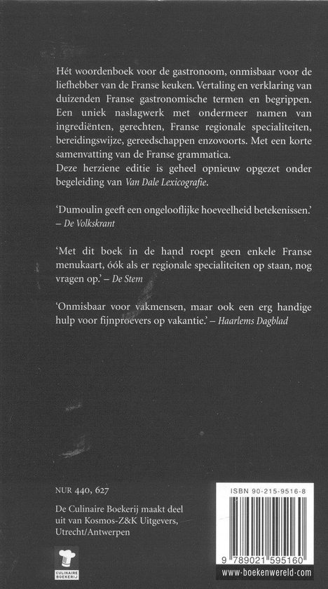 Kosmos Uitgevers Gastronomisch woordenboek Frans-Nederlands Nederlands-Frans
