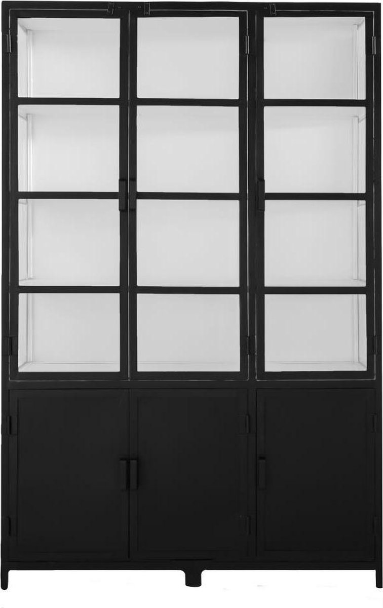 Giga Meubel Vitrinekast/Wit - Metaal - 150x50x230cm - Kast Lott - Zwart