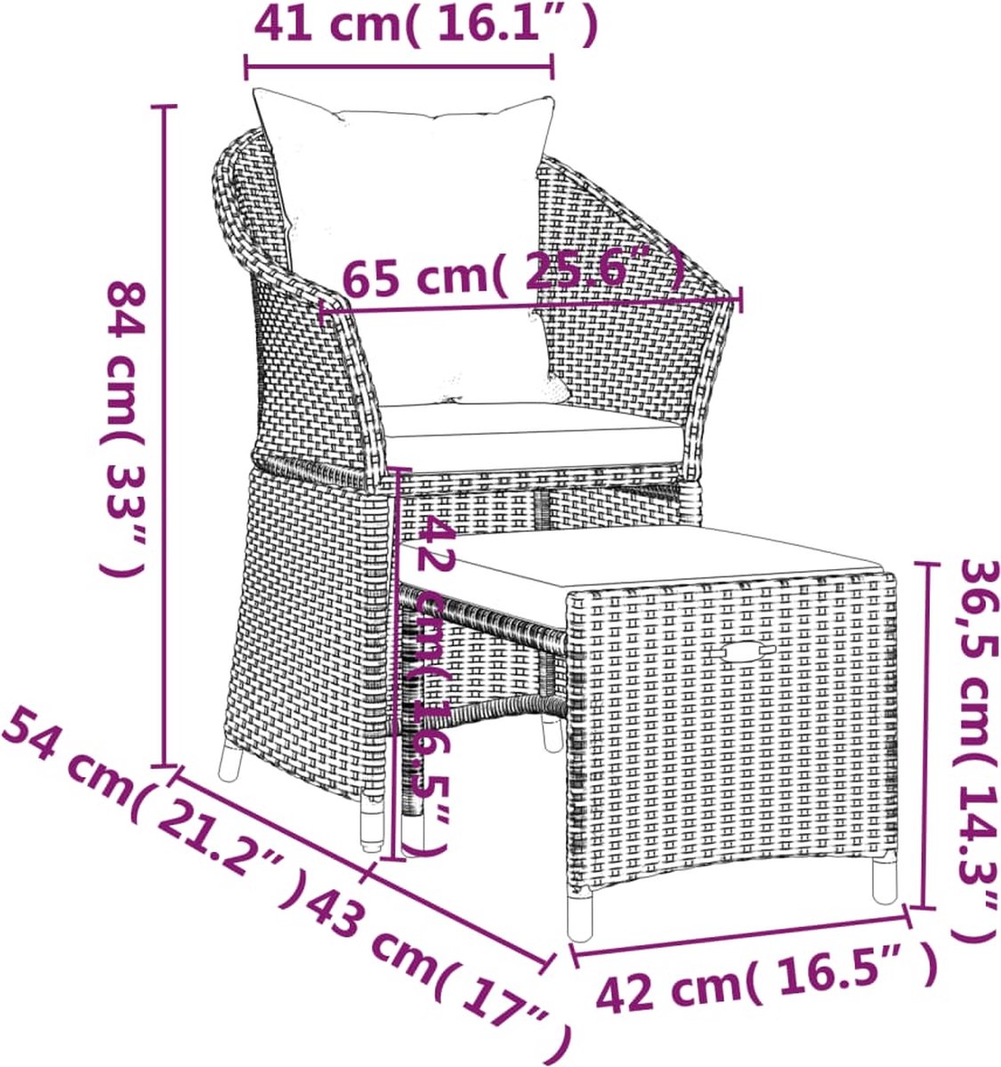 Vidaxl 2-delige Loungeset Met Kussens Poly Rattan - Zwart