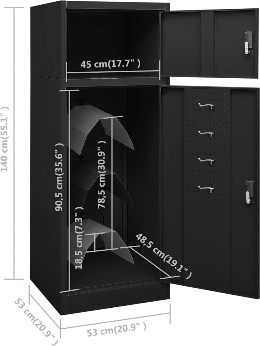 Vidaxl Zadelkast 53x53x140 Cm Staal - Zwart