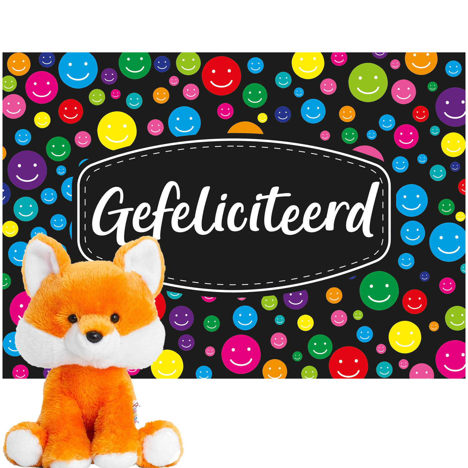 Keel Toys Pluche Vos Knuffel 14 Cm Met Gefeliciteerd A5 Wenskaart - Knuffel Bosdieren - Oranje