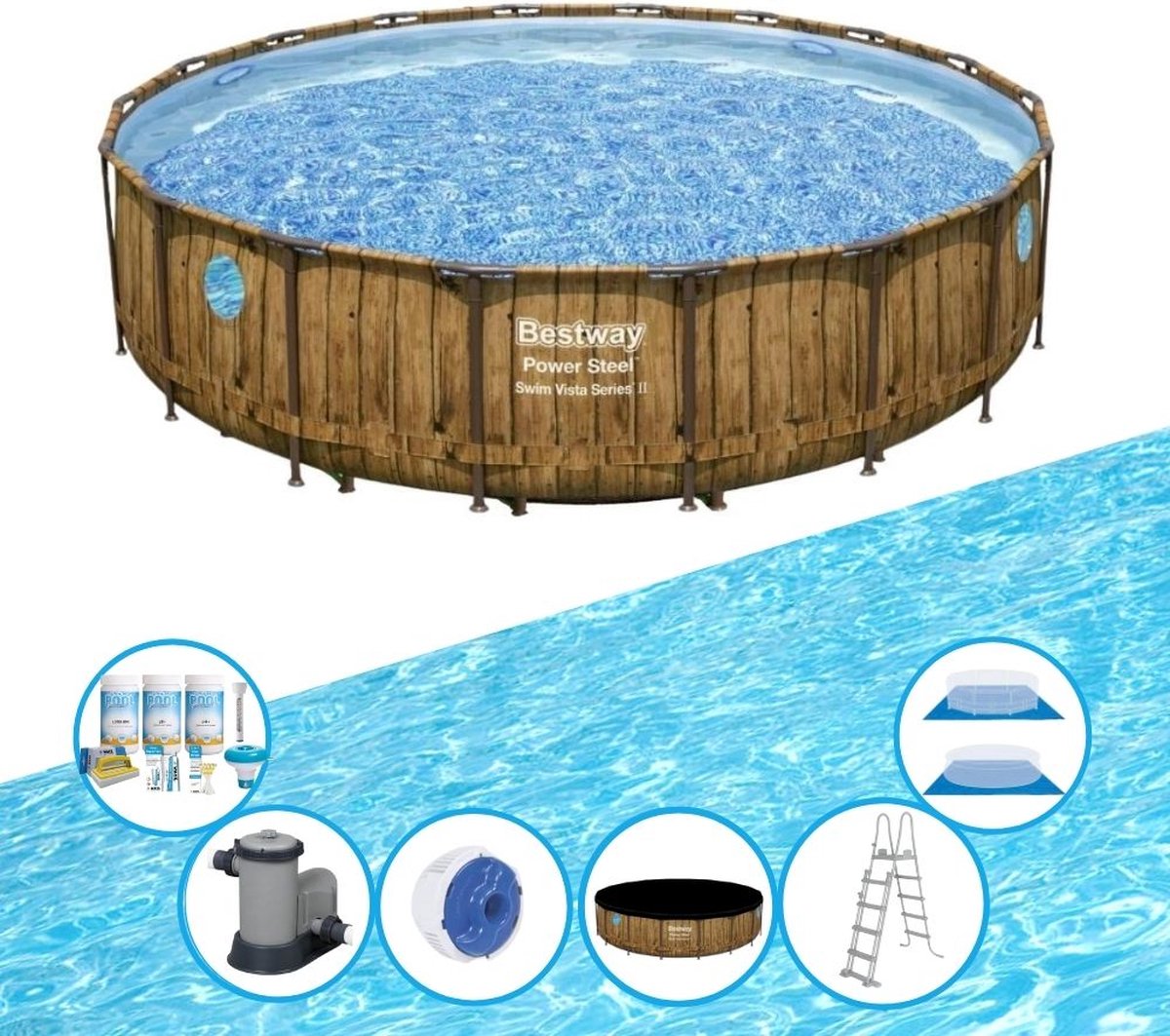 EXIT Toys Bestway Zwembad Power Steel Swim Vista - Inclusief Accessoires - 488x122 Cm