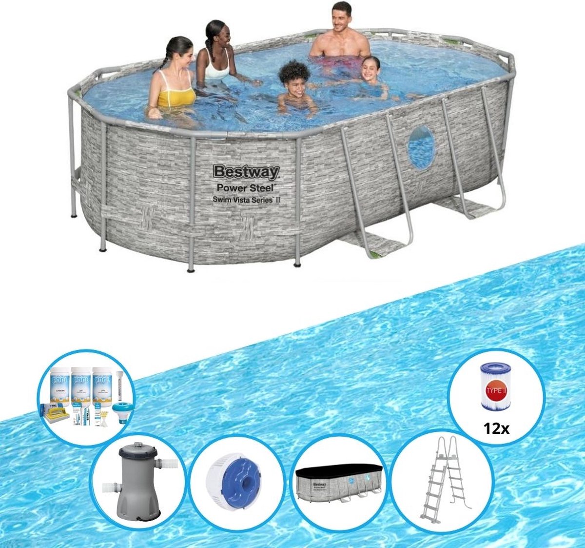 EXIT Toys Bestway Zwembad Power Steel Swim Vista - Zwembad Bundel - 427x250x100 Cm