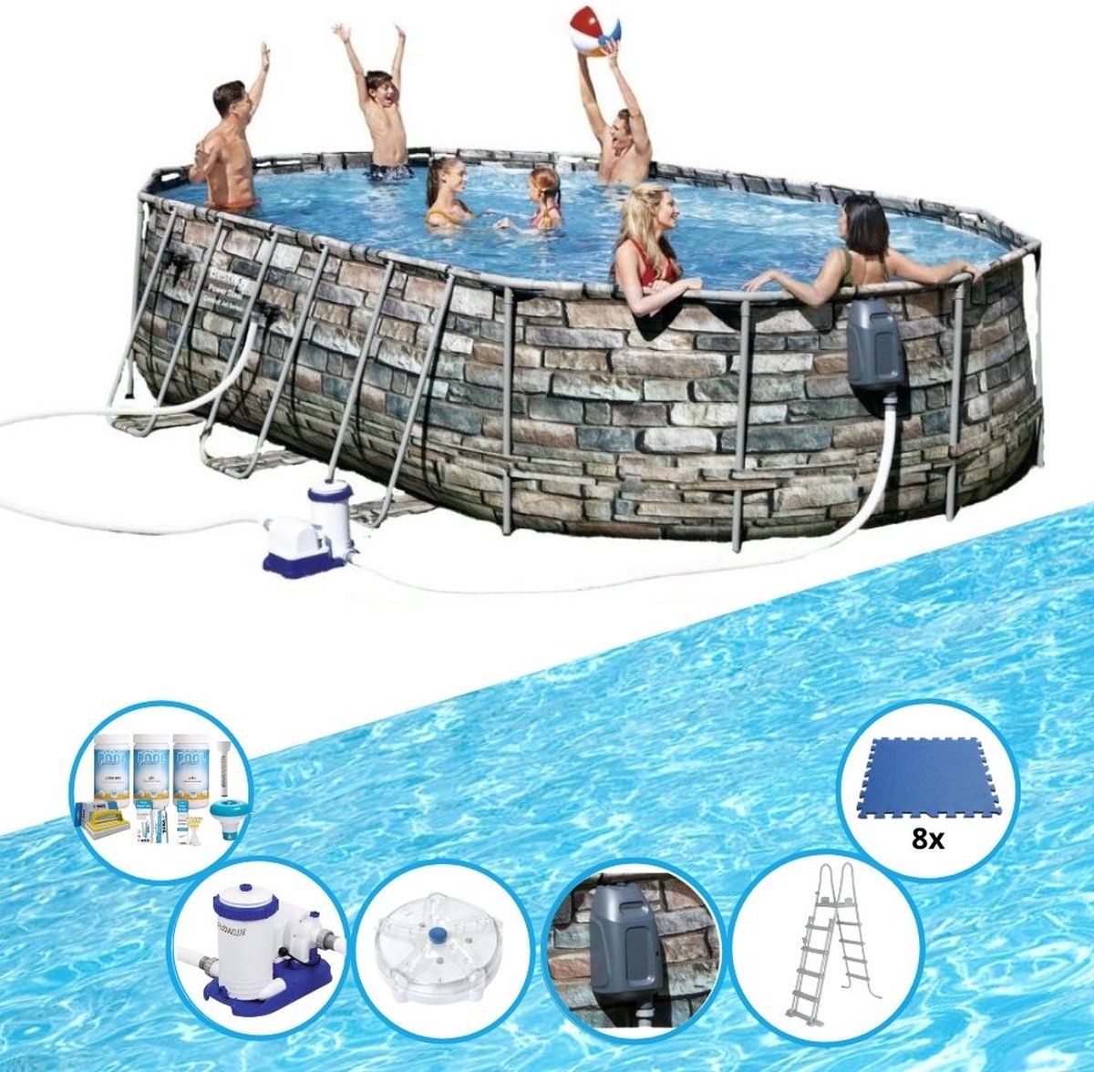 EXIT Toys Bestway Zwembad Power Steel Swim Vista - Inclusief Accessoires - 610x366x122 Cm